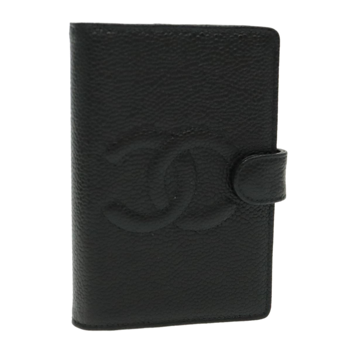 CHANEL Day Planner Cover Caviar Skin Black Gold CC Auth ac3294