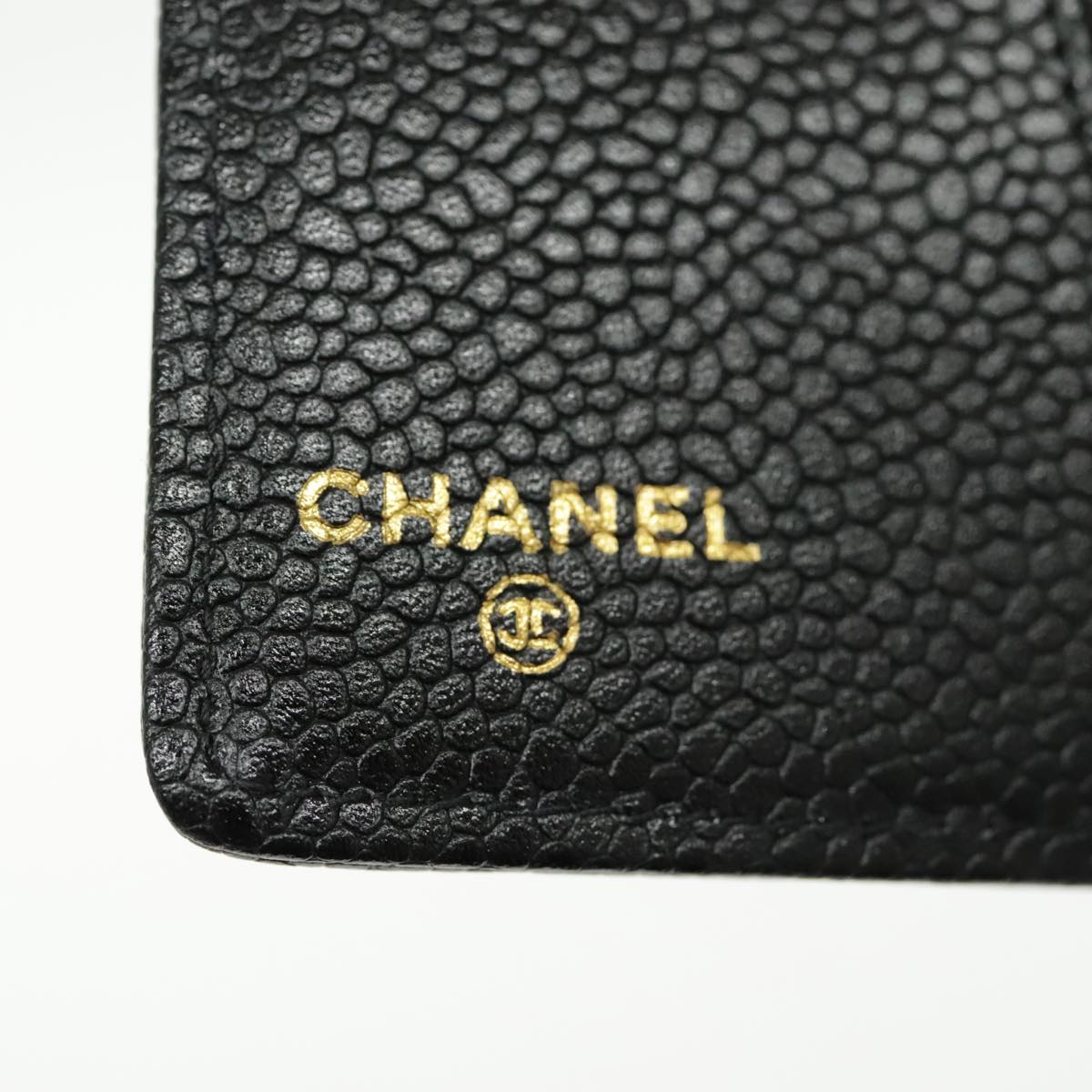 CHANEL Day Planner Cover Caviar Skin Black Gold CC Auth ac3294