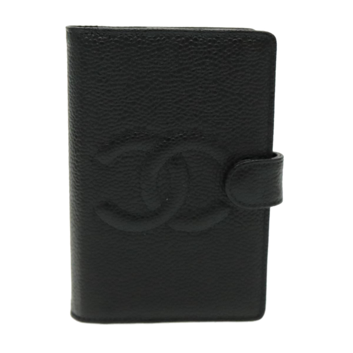 CHANEL Day Planner Cover Caviar Skin Black Gold CC Auth ac3294 - 0