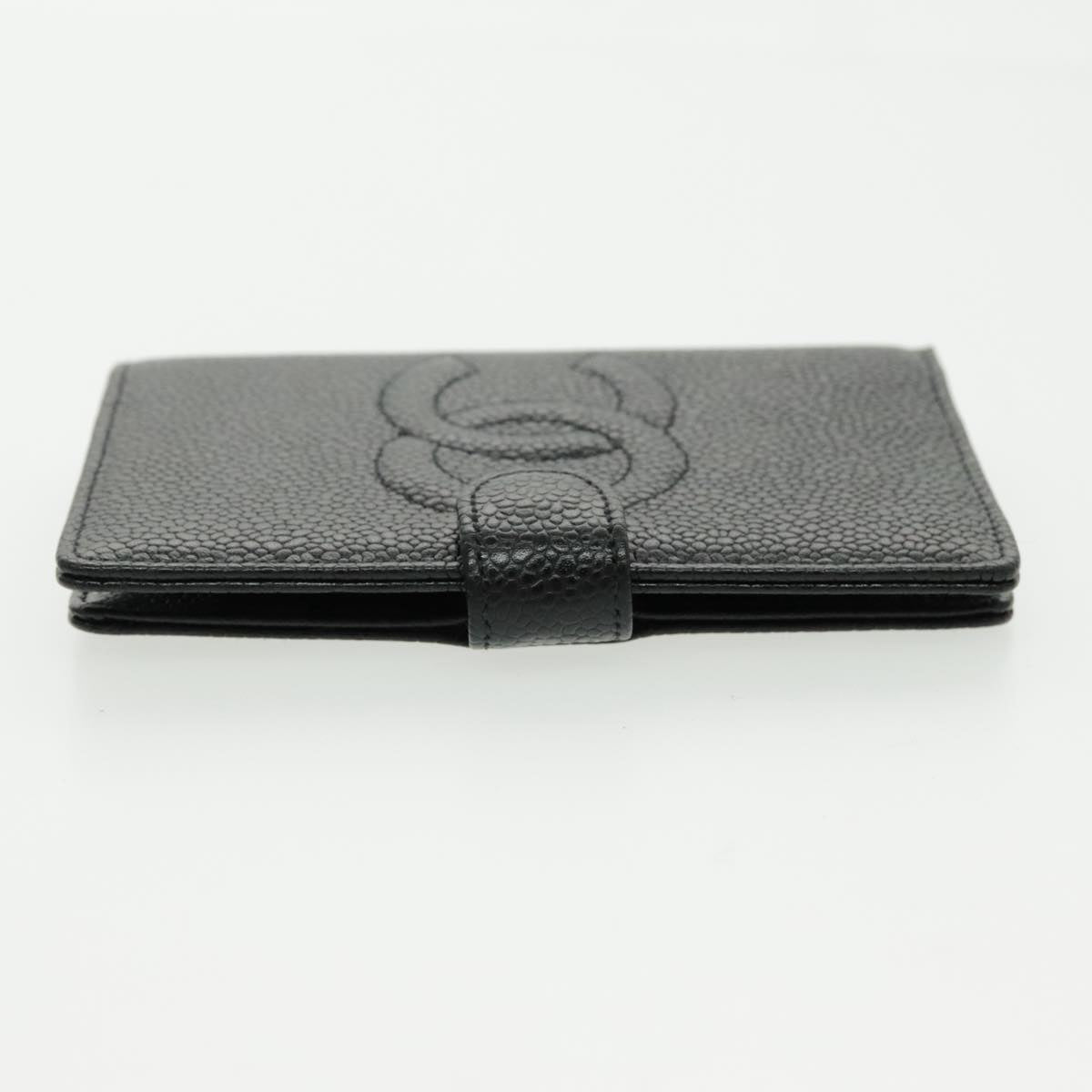 CHANEL Day Planner Cover Caviar Skin Black Gold CC Auth ac3294