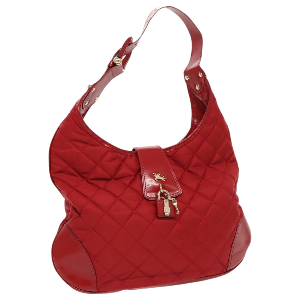 BURBERRY Shoulder Bag Nylon Leather Red Auth ac3295