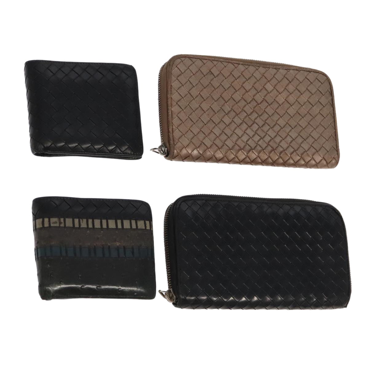 BOTTEGA VENETA INTRECCIATO Wallet Leather 4Set Black Brown Auth ac3299