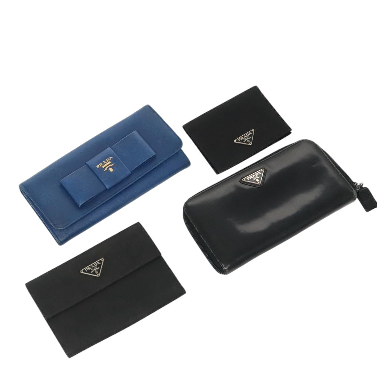 PRADA Wallet Nylon Leather 4Set Blue Black Auth ac3301