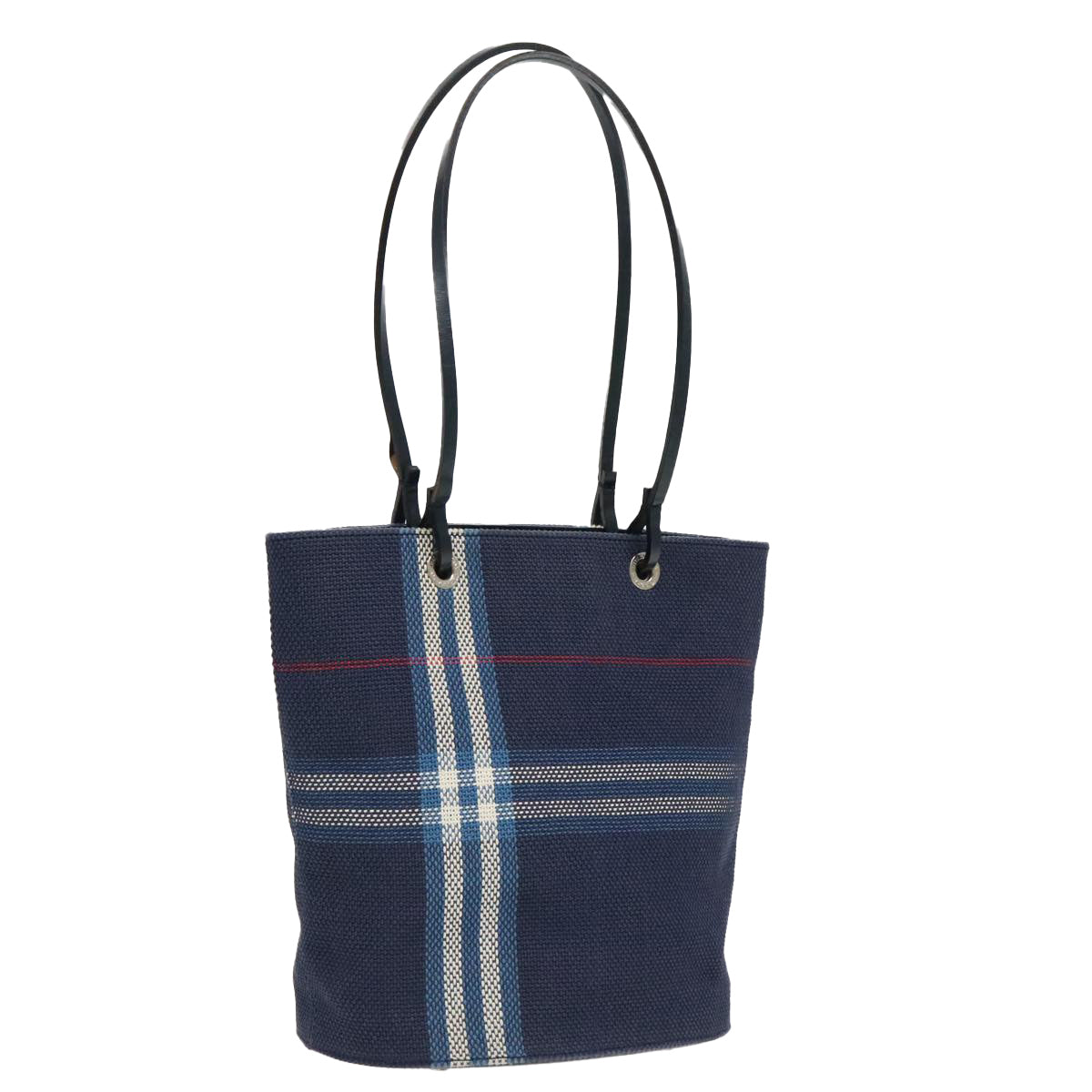 BURBERRY Nova Check Tote Bag Canvas Navy Silver Auth ac3310