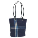 BURBERRY Nova Check Tote Bag Canvas Navy Silver Auth ac3310-1