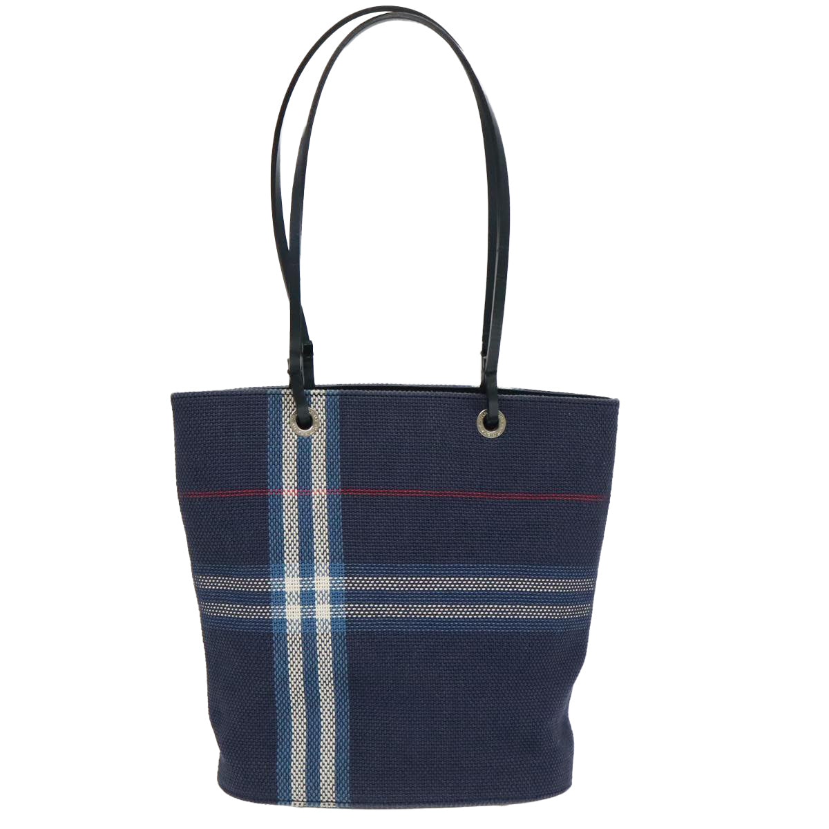 BURBERRY Nova Check Tote Bag Canvas Navy Silver Auth ac3310