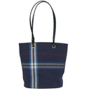 BURBERRY Nova Check Tote Bag Canvas Navy Silver Auth ac3310-13
