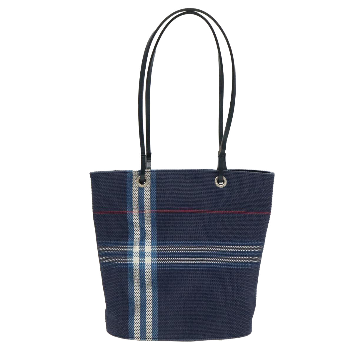 BURBERRY Nova Check Tote Bag Canvas Navy Silver Auth ac3310 - 0