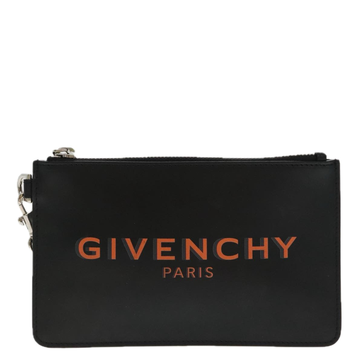 GIVENCHY Pouch Leather Black Silver Auth ac3321 - 0