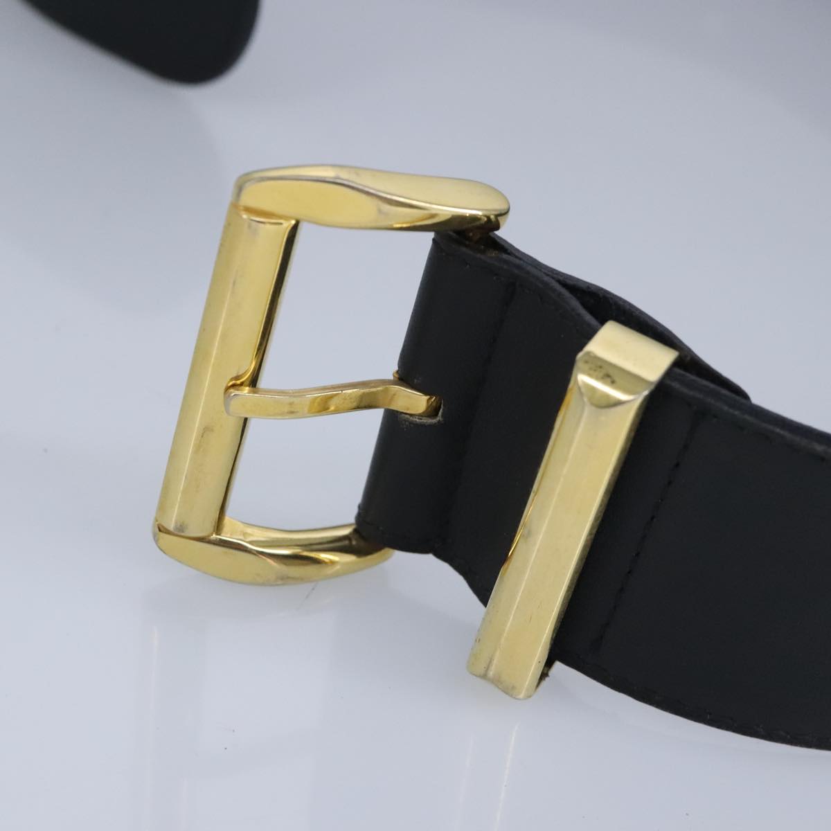 Gianni Versace Belt Leather metal 9.8"" Black Gold Silver Auth ac3322