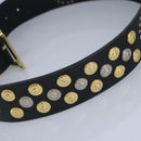 Gianni Versace Belt Leather metal 9.8"""""""" Black Gold Silver Auth ac3322-4