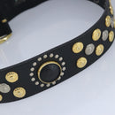 Gianni Versace Belt Leather metal 9.8"""""""" Black Gold Silver Auth ac3322-5