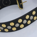 Gianni Versace Belt Leather metal 9.8"""""""" Black Gold Silver Auth ac3322-6