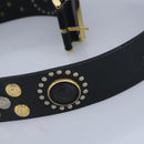 Gianni Versace Belt Leather metal 9.8"""""""" Black Gold Silver Auth ac3322-7