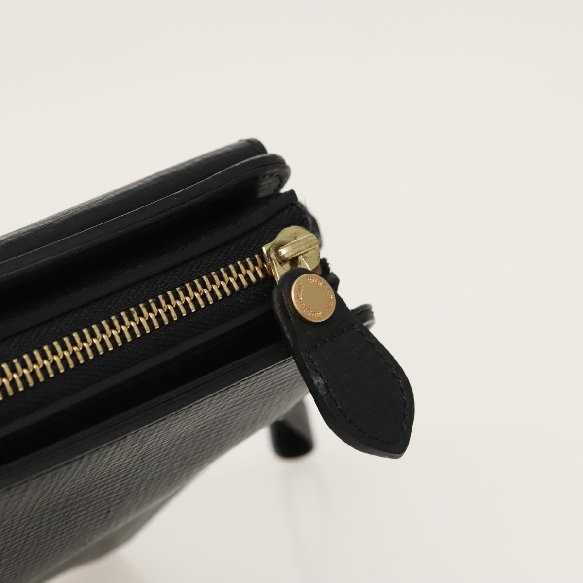 BURBERRY Clutch Bag Leather Black Gold Auth ac3326