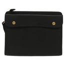 BURBERRY Clutch Bag Leather Black Gold Auth ac3326-13