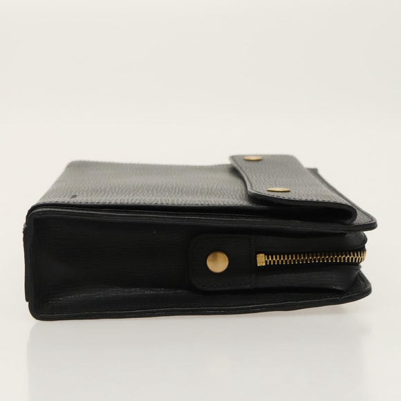 BURBERRY Clutch Bag Leather Black Gold Auth ac3326