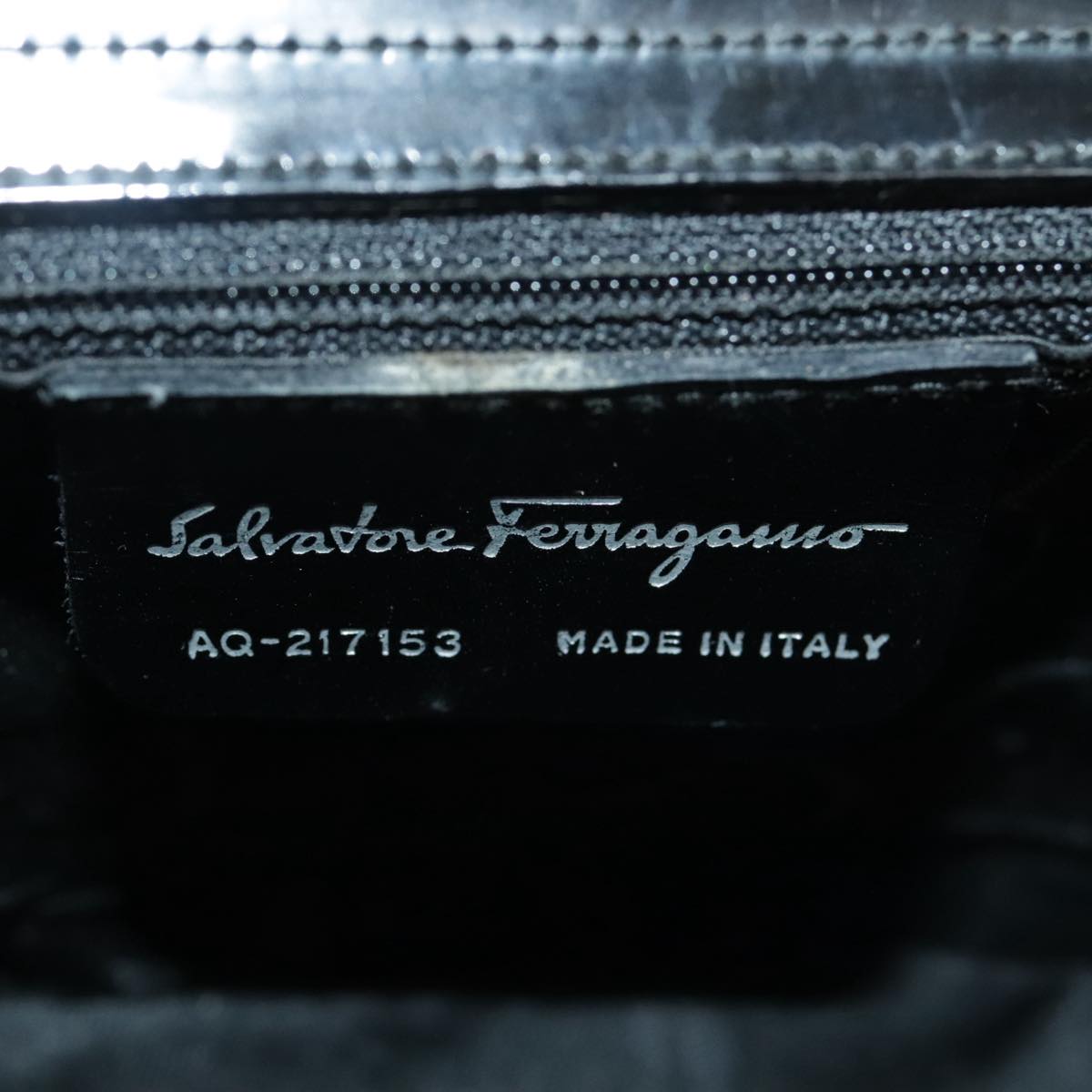 Salvatore Ferragamo Hand Bag Patent leather 2way Black Silver Auth ac3327