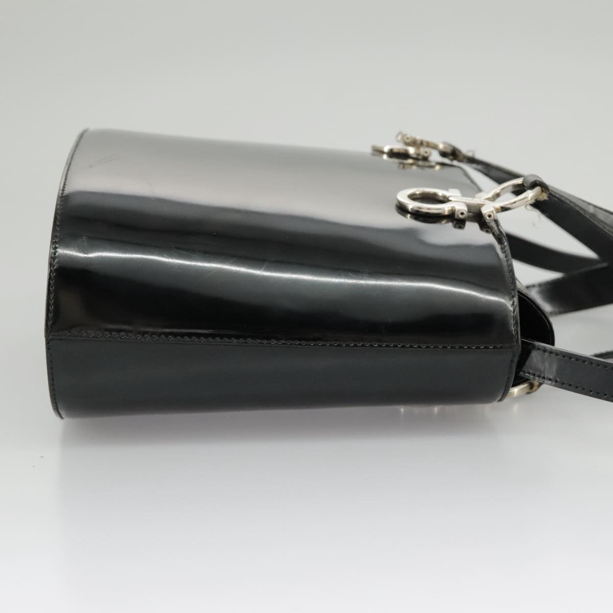 Salvatore Ferragamo Hand Bag Patent leather 2way Black Silver Auth ac3327