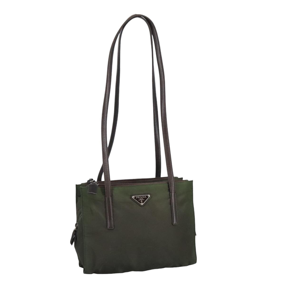 PRADA Shoulder Bag Nylon Khaki Silver Auth ac3330