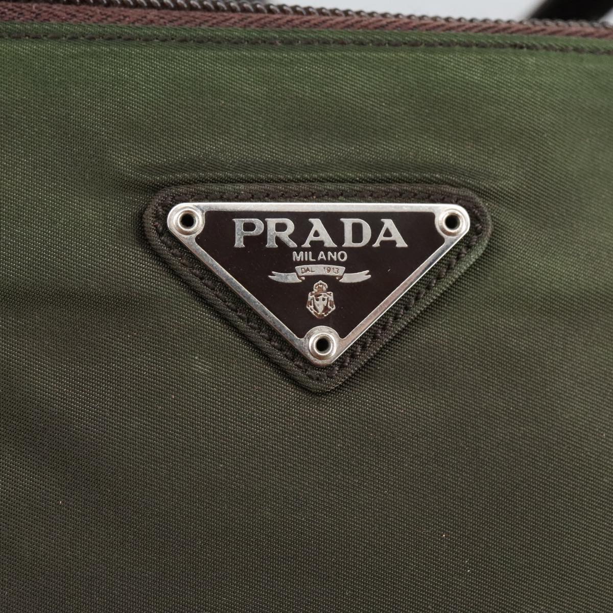 PRADA Shoulder Bag Nylon Khaki Silver Auth ac3330