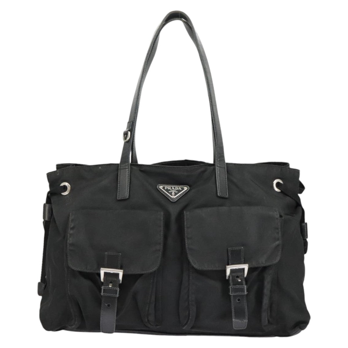 PRADA Tote Bag Nylon Black Silver Auth ac3331 - 0