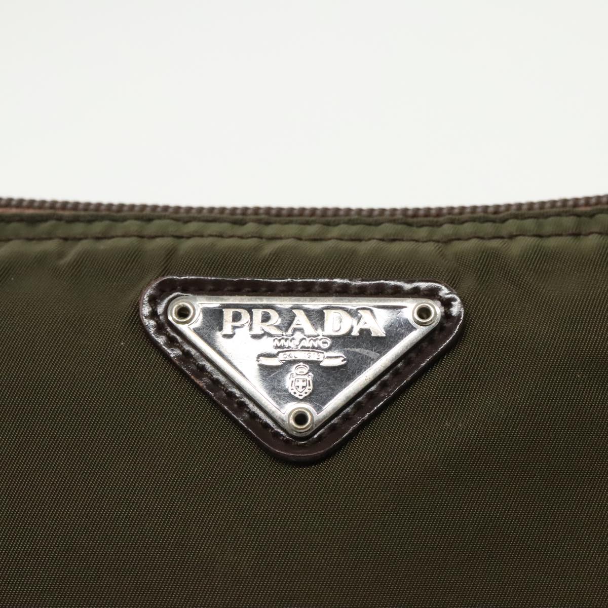 PRADA Pouch Nylon Khaki Silver Auth ac3332