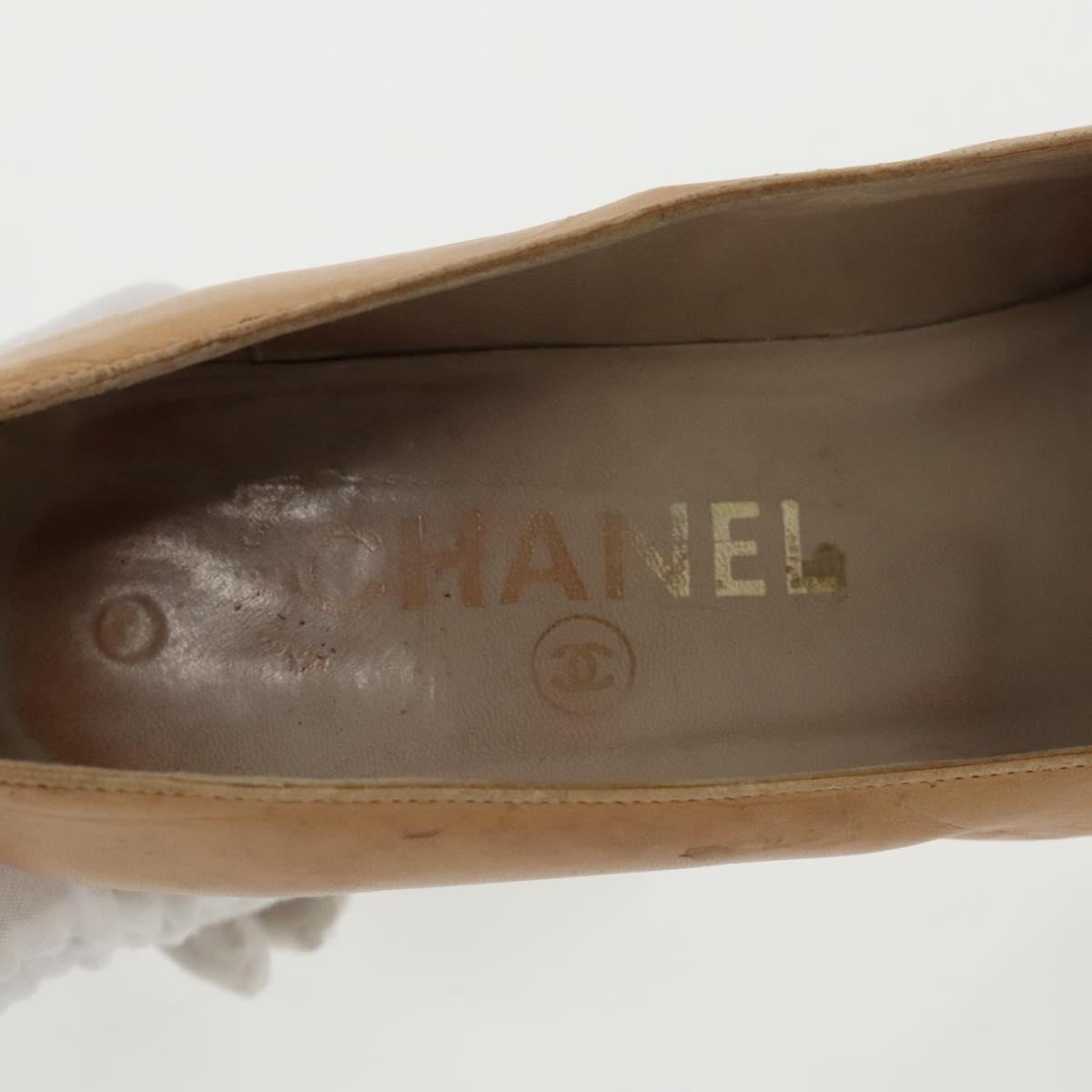 CHANEL High Heels Leather Beige Brown CC Auth ac3348