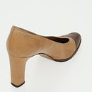 CHANEL High Heels Leather Beige Brown CC Auth ac3348-16
