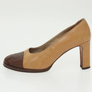 CHANEL High Heels Leather Beige Brown CC Auth ac3348-18