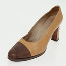 CHANEL High Heels Leather Beige Brown CC Auth ac3348-19