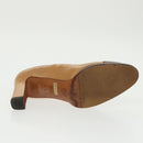 CHANEL High Heels Leather Beige Brown CC Auth ac3348-20