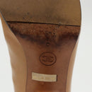 CHANEL High Heels Leather Beige Brown CC Auth ac3348-21