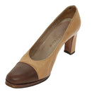CHANEL High Heels Leather Beige Brown CC Auth ac3348-2