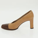 CHANEL High Heels Leather Beige Brown CC Auth ac3348-4