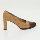 CHANEL High Heels Leather Beige Brown CC Auth ac3348-5