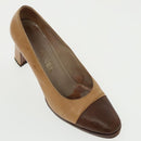 CHANEL High Heels Leather Beige Brown CC Auth ac3348-6