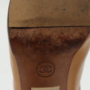 CHANEL High Heels Leather Beige Brown CC Auth ac3348-9