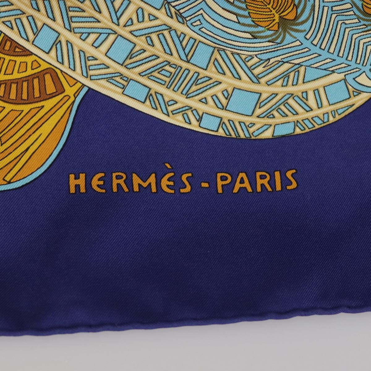 HERMES Carre 90 Scarf ""ART des STEPPES"" Silk Blue Auth ac3349