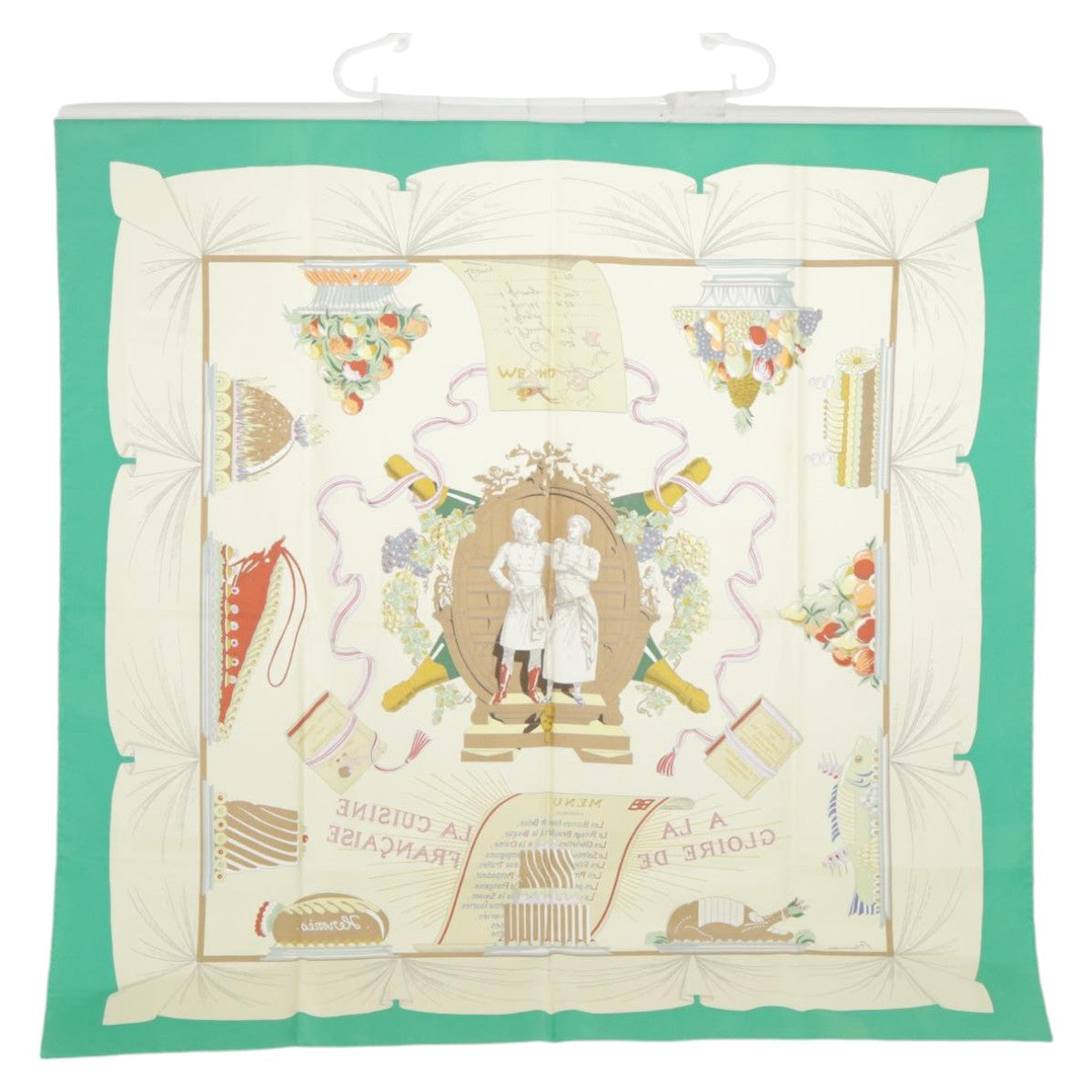 HERMES Carre 90 Scarf ""A LA GLOIRE DE LA CUISINE FRANCAISE"" Green Auth ac3350 - 0