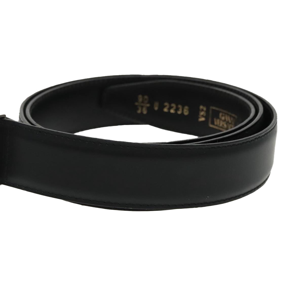 VERSACE Belt Leather Black Silver Auth ac3352