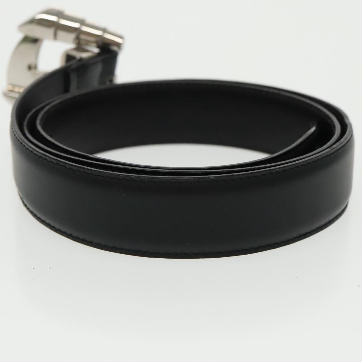 VERSACE Belt Leather Black Silver Auth ac3352