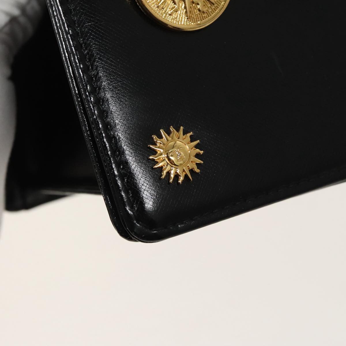 VERSACE Hand Bag Leather Black Gold Auth ac3361