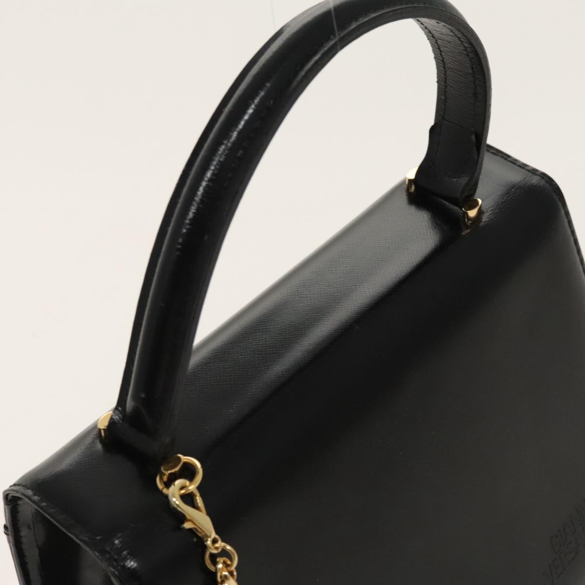 VERSACE Hand Bag Leather Black Gold Auth ac3361