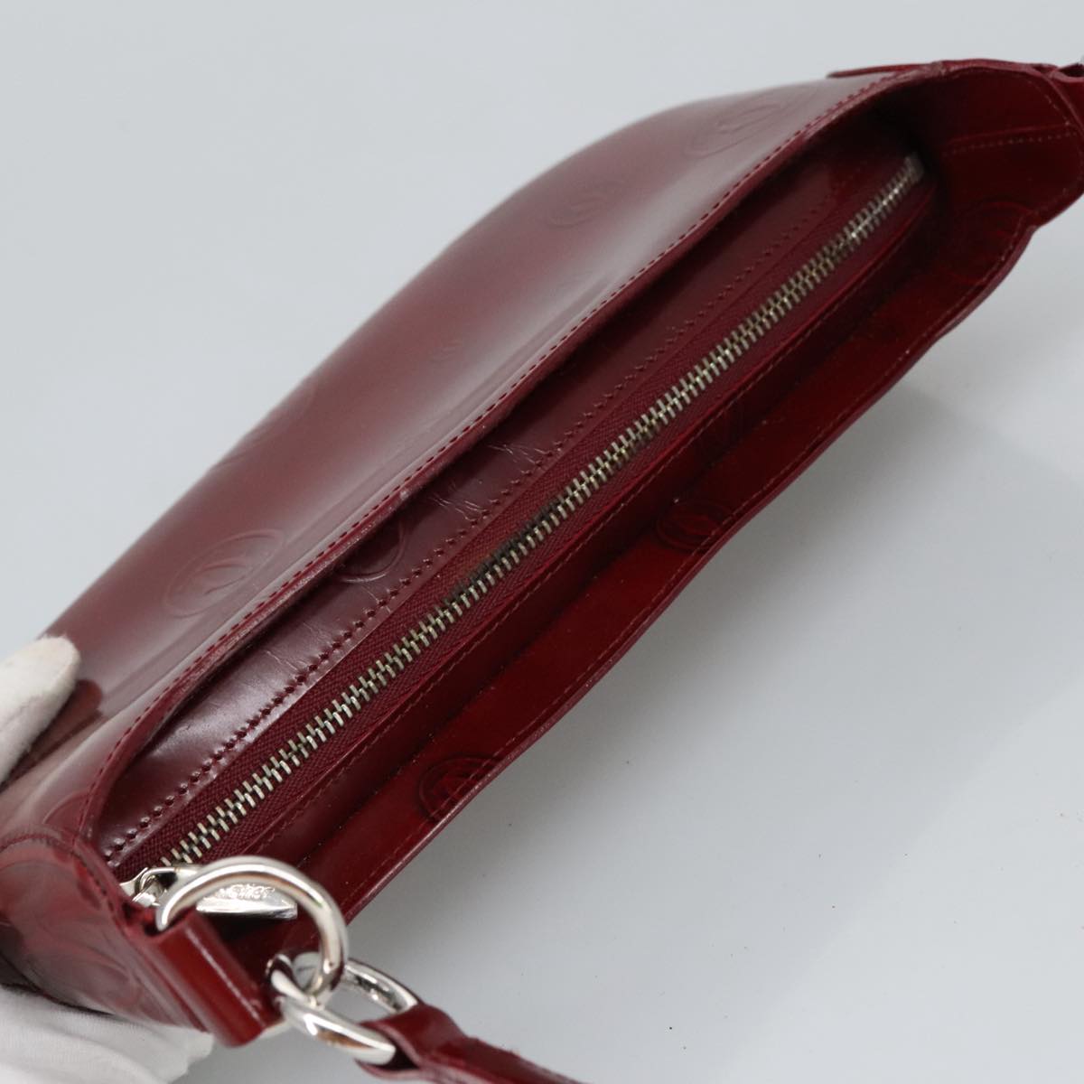 CARTIER happy Birthday Hand Bag Patent leather Red Auth ac3363