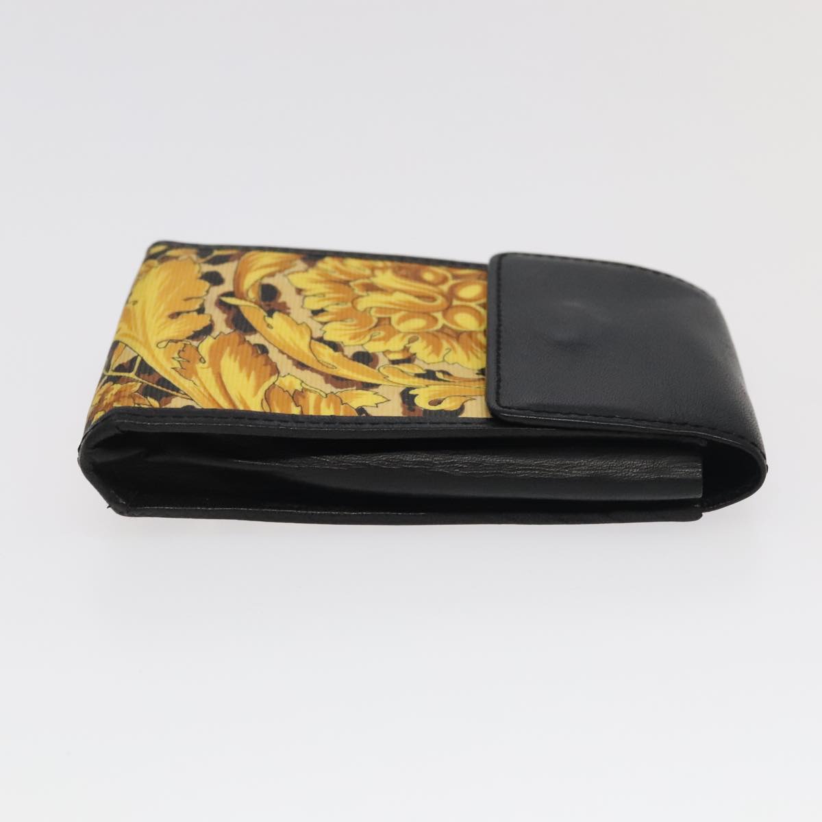 VERSACE Wallet PVC Leather 2Set Black Yellow Auth ac3374