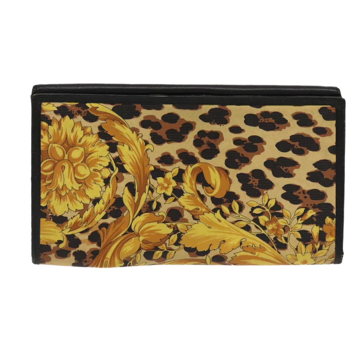 VERSACE Wallet PVC Leather 2Set Black Yellow Auth ac3374