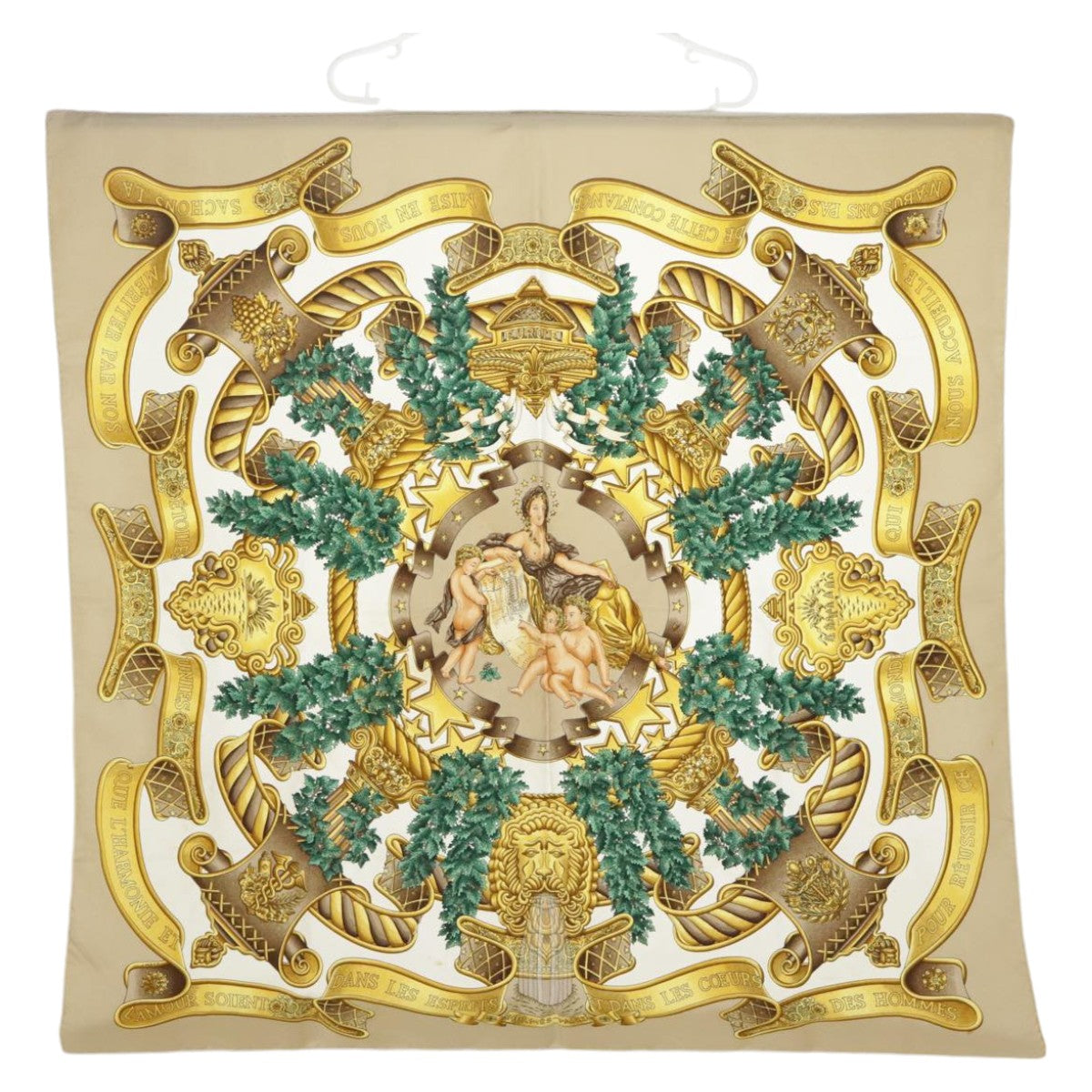 HERMES Carre 90 Scarf ""EUROPE"" Silk Beige Yellow Auth ac3376