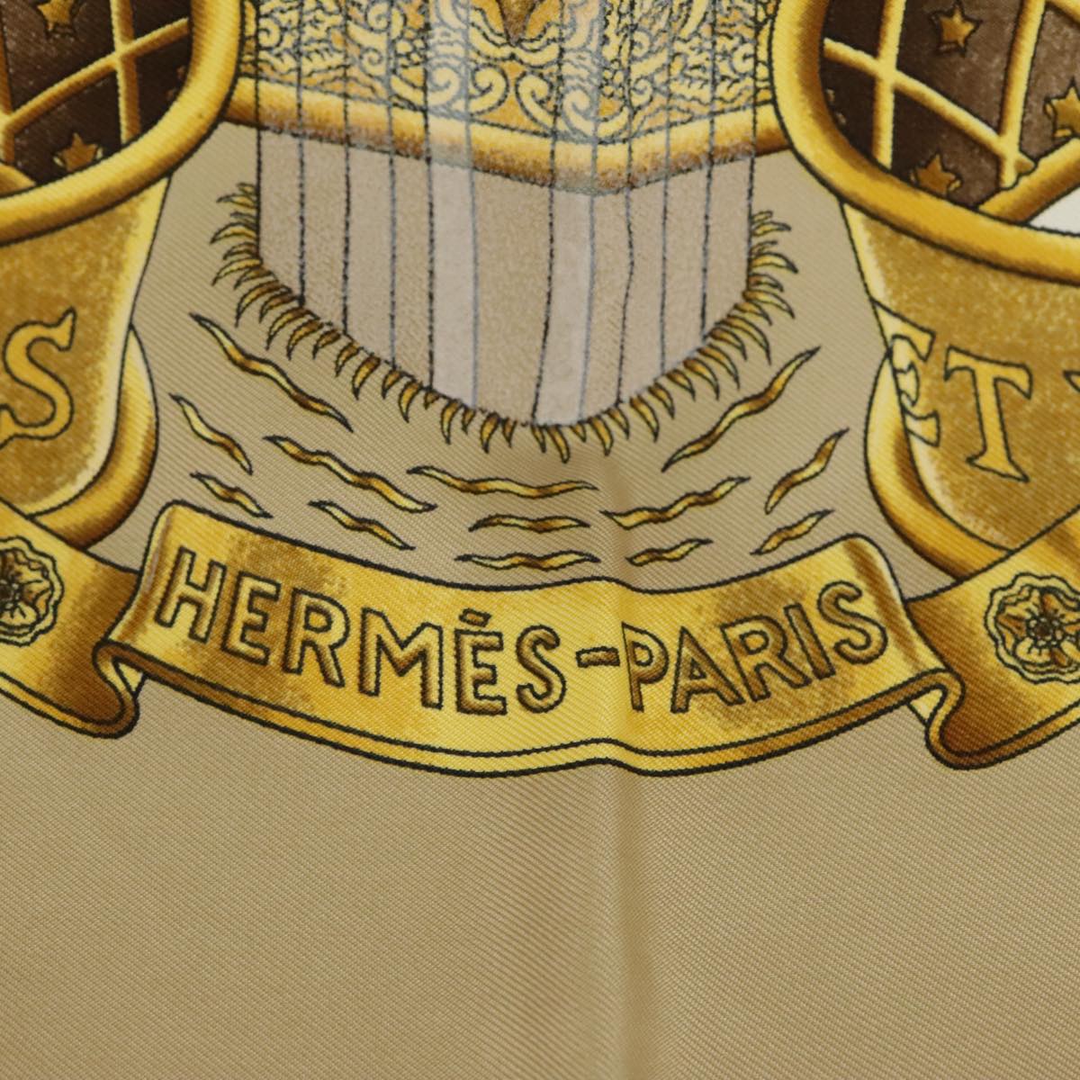 HERMES Carre 90 Scarf ""EUROPE"" Silk Beige Yellow Auth ac3376