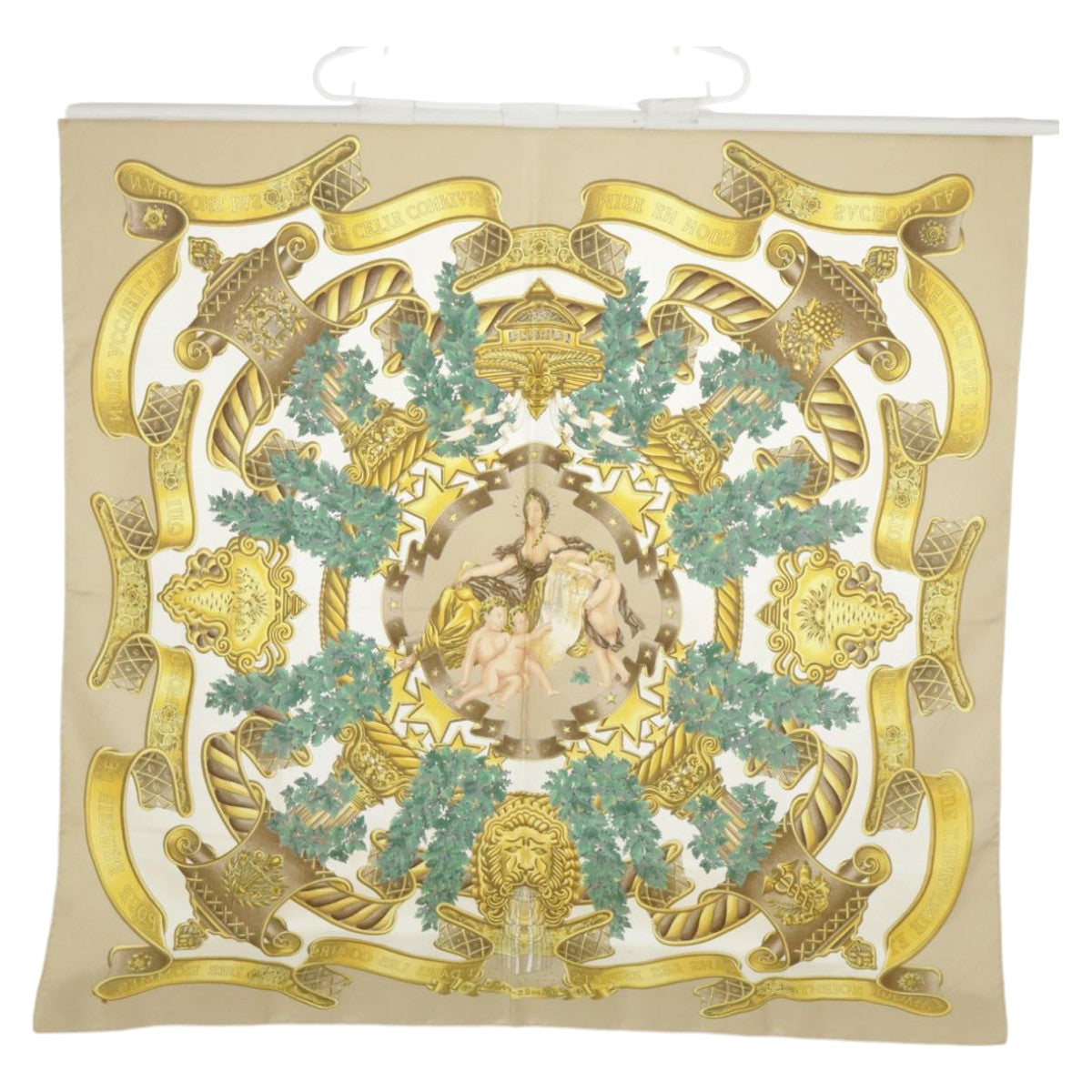 HERMES Carre 90 Scarf ""EUROPE"" Silk Beige Yellow Auth ac3376 - 0